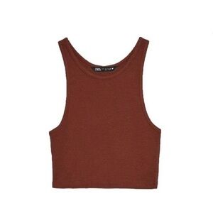 ZARA - Rust Red Ribbed Crop Top